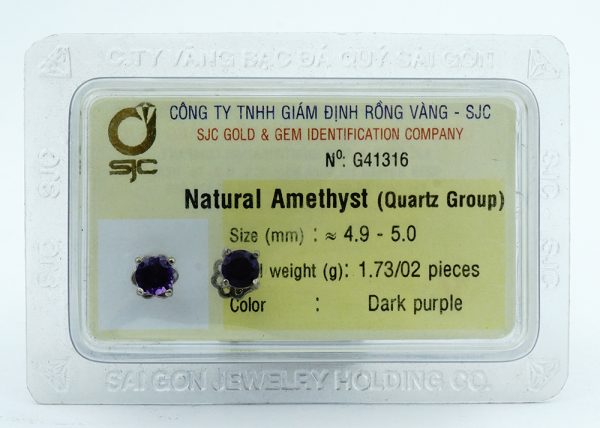Bông tai Amethyst tự nhiên kiểm định