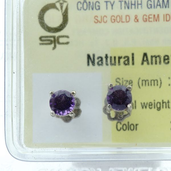 Bông tai Amethyst tự nhiên mài giác tròn