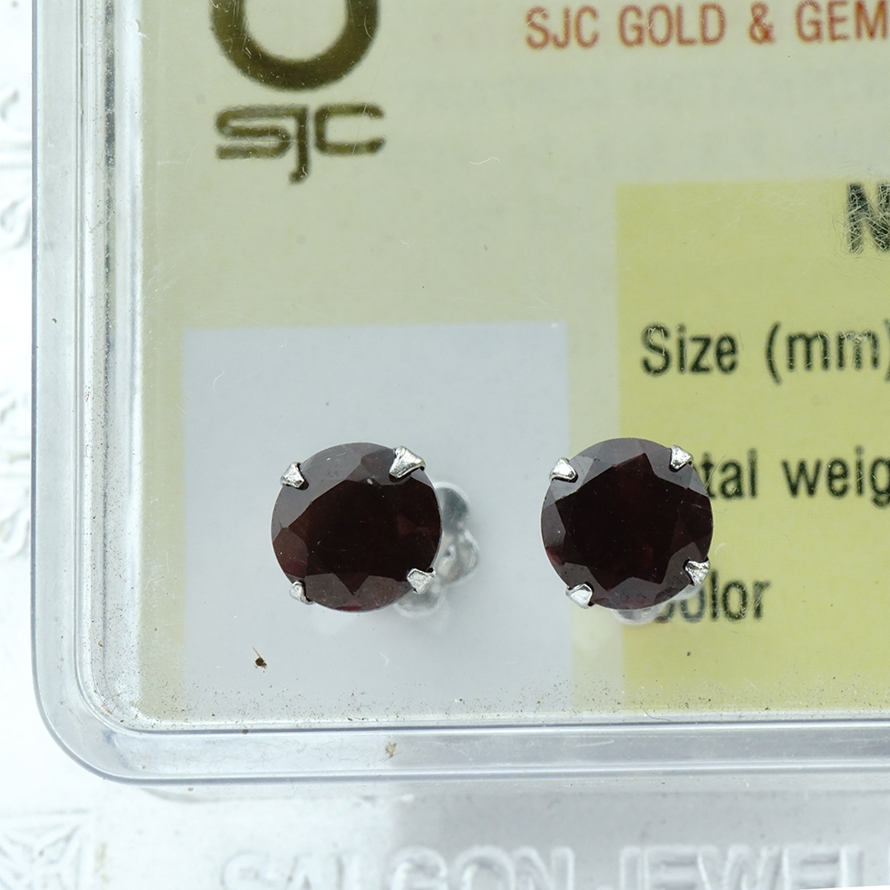 Bông tai đá Garnet thiên nhiên đỏ 6mm chuôi bạc tròn kiểm định 38892