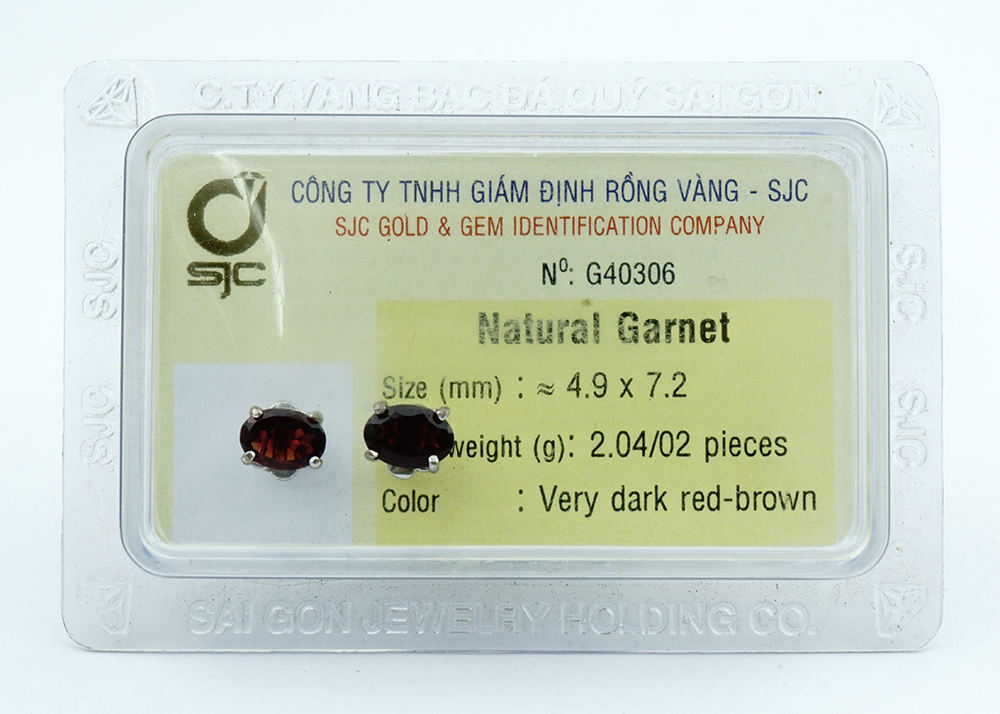Bông tai đá Garnet thiên nhiên đỏ 5mm chuôi bạc tròn 40306