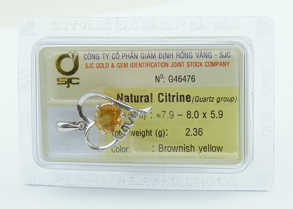 Mặt dây chuyền bạc S925 đính đá thạch anh vàng citrine kiểm định tự nhiên 46476