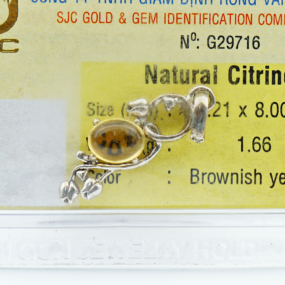 Mặt dây chuyền bạc S925 đính đá thạch anh vàng citrine kiểm định tự nhiên 29716