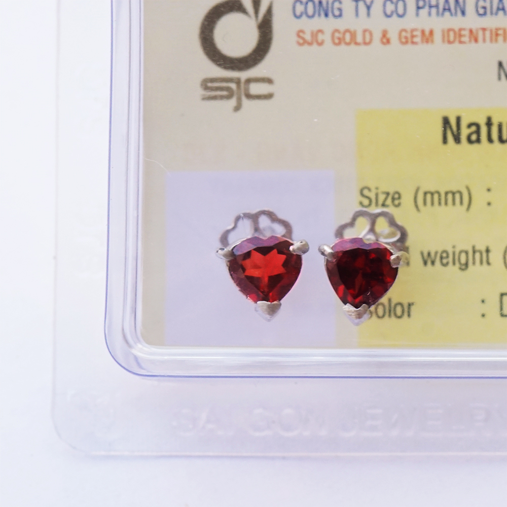 Bông tai đá Garnet thiên nhiên đỏ 5mm chuôi bạc trái tim 86803