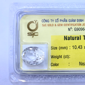 Mặt đá topaz trắng tự nhiên giác mài oval 10x13 mm