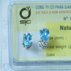 Bông tai đá topaz xanh hình oval